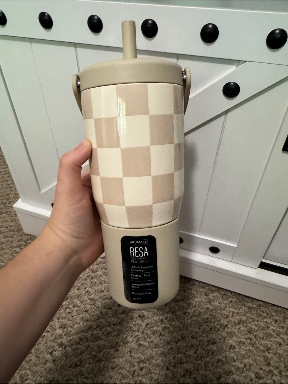 Brumate Resa Checkered Beige Travel Tumbler with Straw